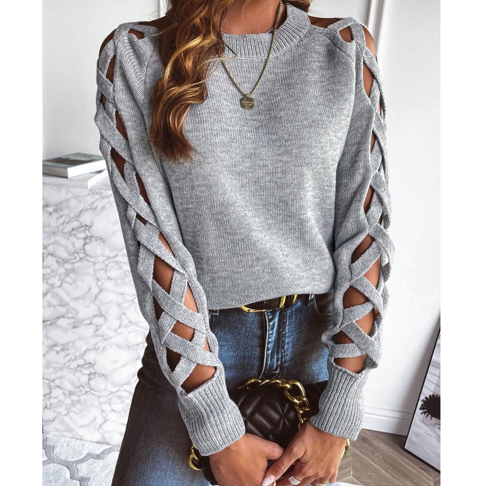 Cozy Criss Cross Long Sleeve Loose Fit Sweater Top - Picture 6 of 14